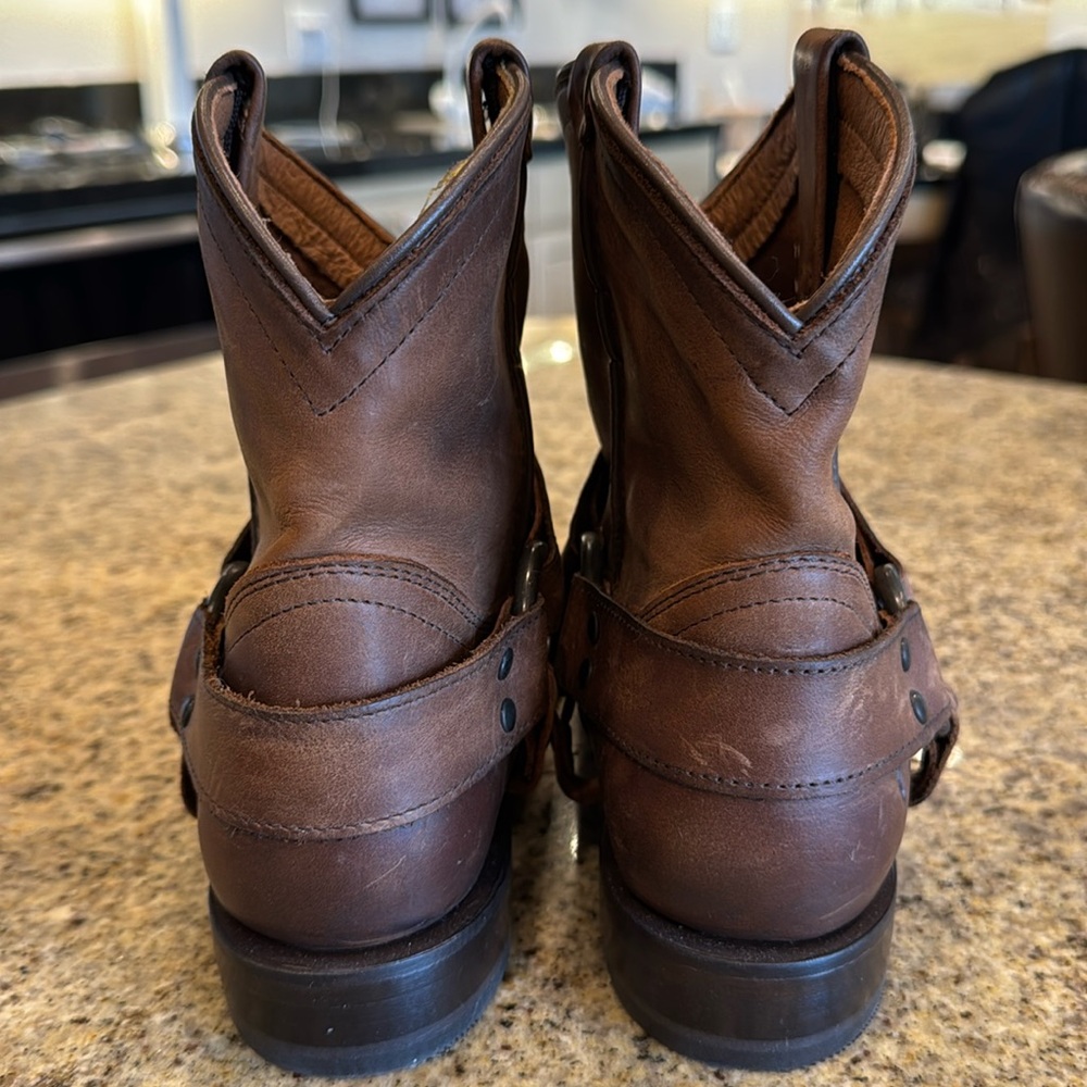 Frye Brown Leather Ankle Booties with Western Style - Picture 6 of 8